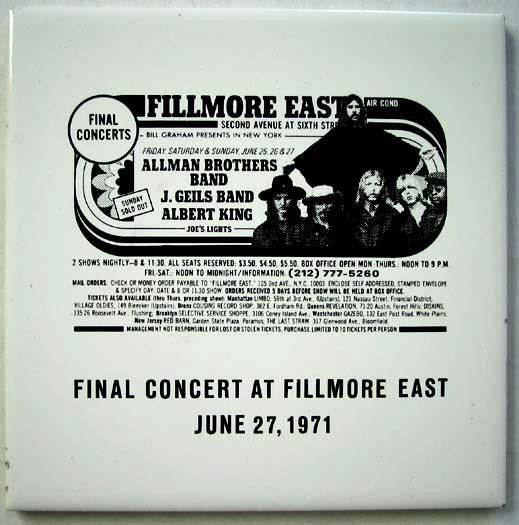 here is a very rare tile given only to fillmore east employees during the closing shows in june of 71.